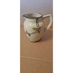 Vtg Hotta Yu Shoten Japanese Japan Basketweave Majolica 4 5/8" Creamer Pitcher